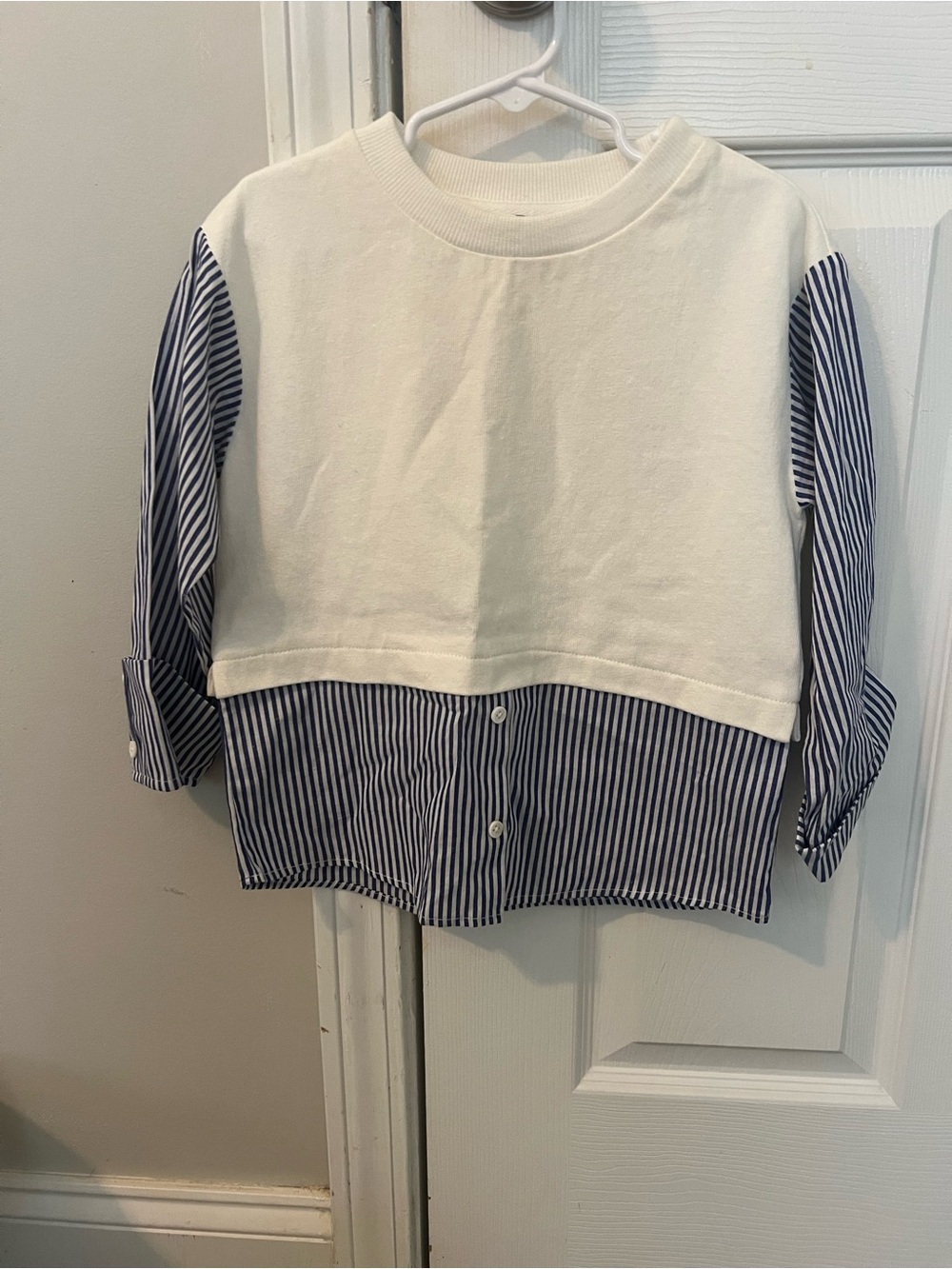 NWOT English Factory Recess Girls' Layered Look Button-Back Top - White & Blue